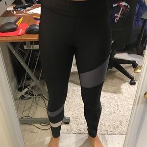 Adidas White & Grey Striped Compression Legging